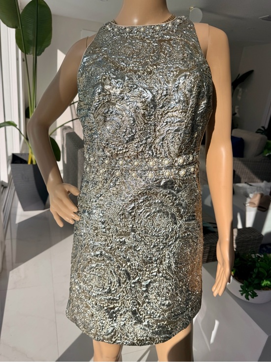 Alice + Olivia Dresses & Skirts - Alice + Olivia Silver Pearl-Trim Halter Mini Dress